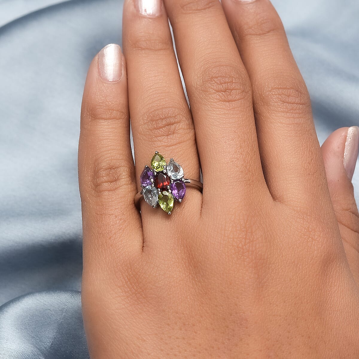 Multi Gemstone Ring in Stainless Steel (Size 8.0) 2.60 ctw image number 2