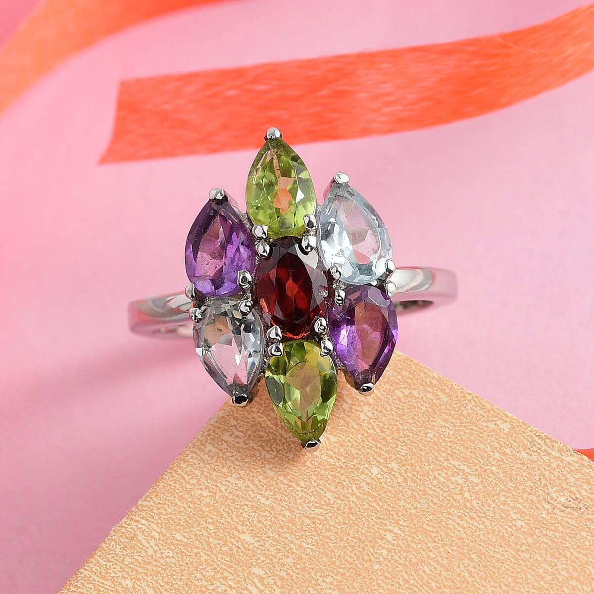Multi Gemstone Ring in Stainless Steel (Size 9.0) 2.60 ctw image number 1