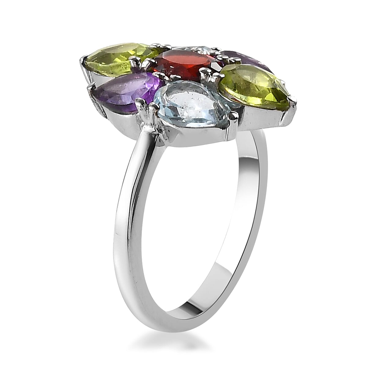 Multi Gemstone Ring in Stainless Steel (Size 9.0) 2.60 ctw image number 3