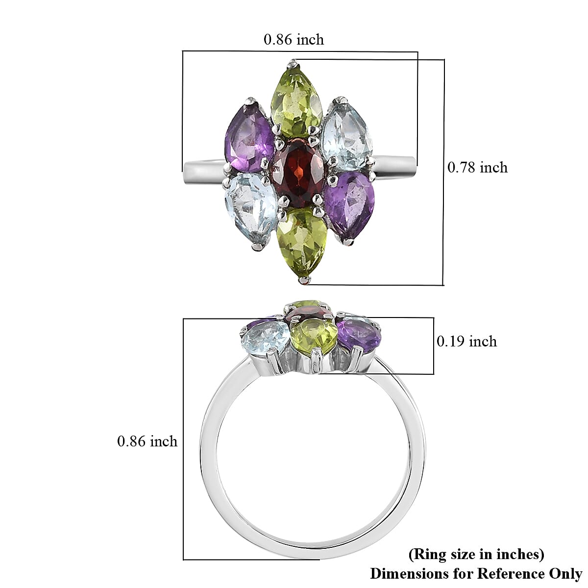 Multi Gemstone Ring in Stainless Steel (Size 9.0) 2.60 ctw image number 5