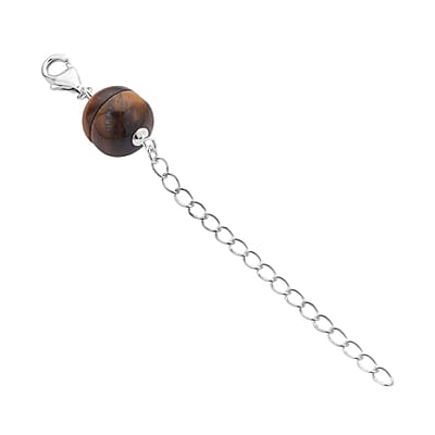 Yellow Tiger's Eye Magnetic Lock with 2 Inch Extender Chain and Lobster Lock in Rhodium Over Sterling Silver 2.00 ctw | Chain Extender | Sterling Silver Necklace Extender