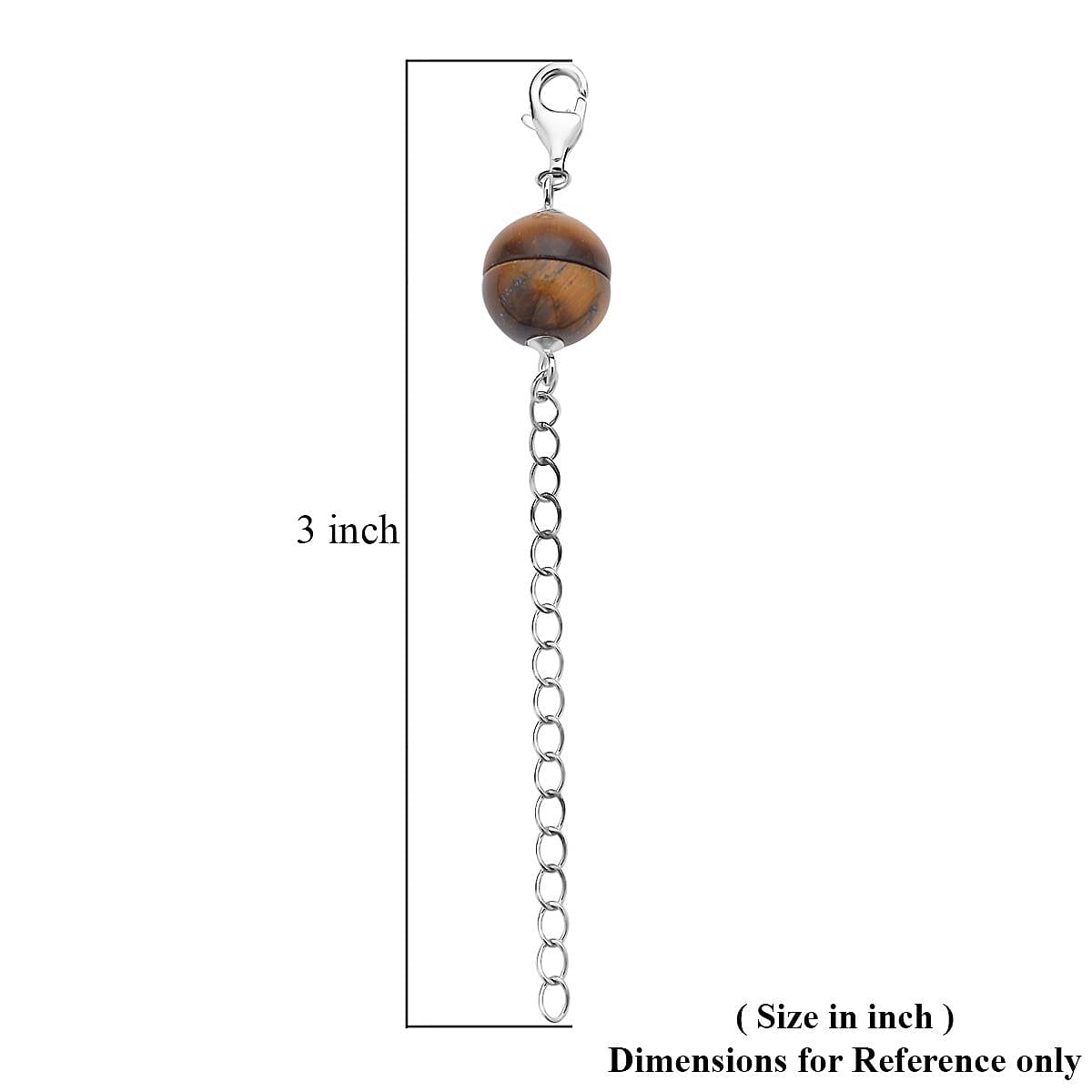 Yellow Tiger's Eye Magnetic Lock with 2 Inch Extender Chain and Lobster Lock in Rhodium Over Sterling Silver 2.00 ctw | Chain Extender | Sterling Silver Necklace Extender