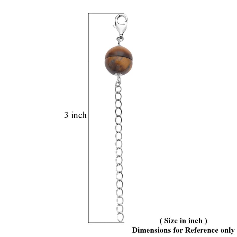 Yellow Tiger's Eye Magnetic Lock with 2 Inch Extender Chain and Lobster Lock in Rhodium Over Sterling Silver 2.00 ctw | Chain Extender | Sterling Silver Necklace Extender