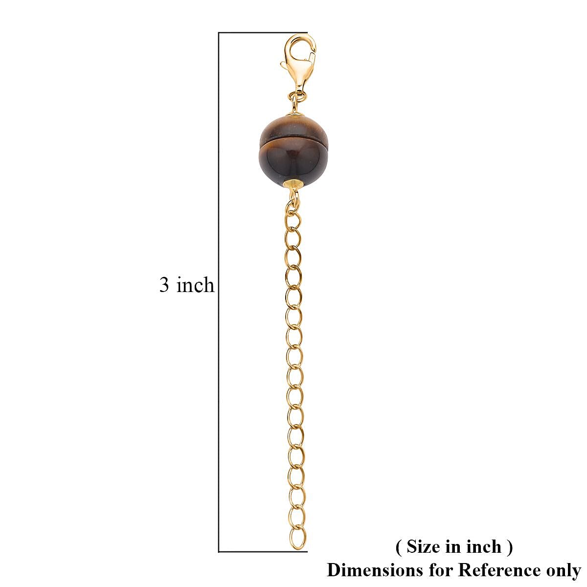 Yellow Tiger's Eye Magnetic Lock with 2 Inch Extender Chain and Lobster Lock in 14K YG Over Sterling Silver 2.00 ctw | Chain Extender | Sterling Silver Necklace Extender image number 2