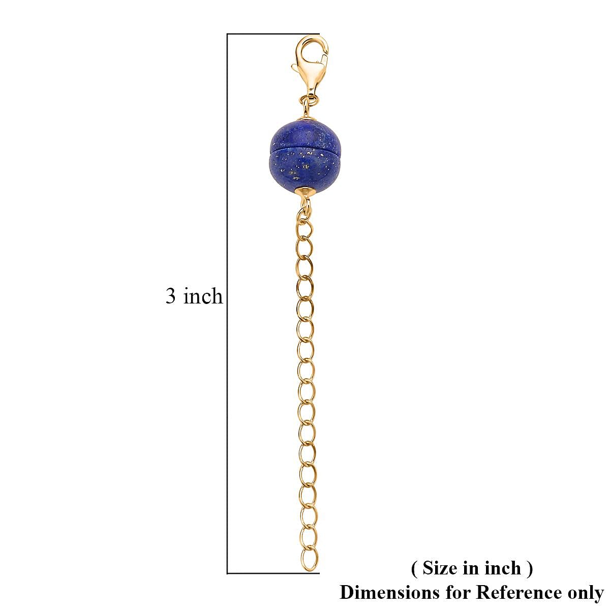 Lapis Lazuli Magnetic Lock with 2 Inches Extender Chain in 14K YG Over Sterling Silver 2.00 ctw image number 2