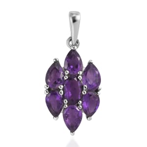 Amethyst Pendant without Chain in Stainless Steel 2.65 ctw , Tarnish-Free, Waterproof, Sweat Proof Jewelry