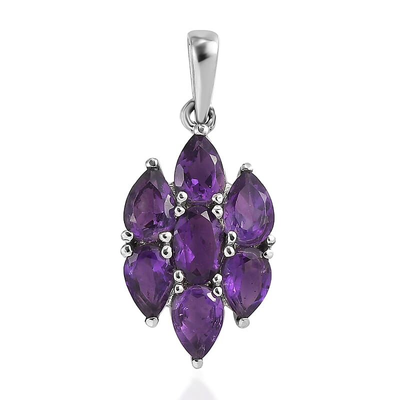 Amethyst Pendant without Chain in Stainless Steel 2.65 ctw , Tarnish-Free, Waterproof, Sweat Proof Jewelry