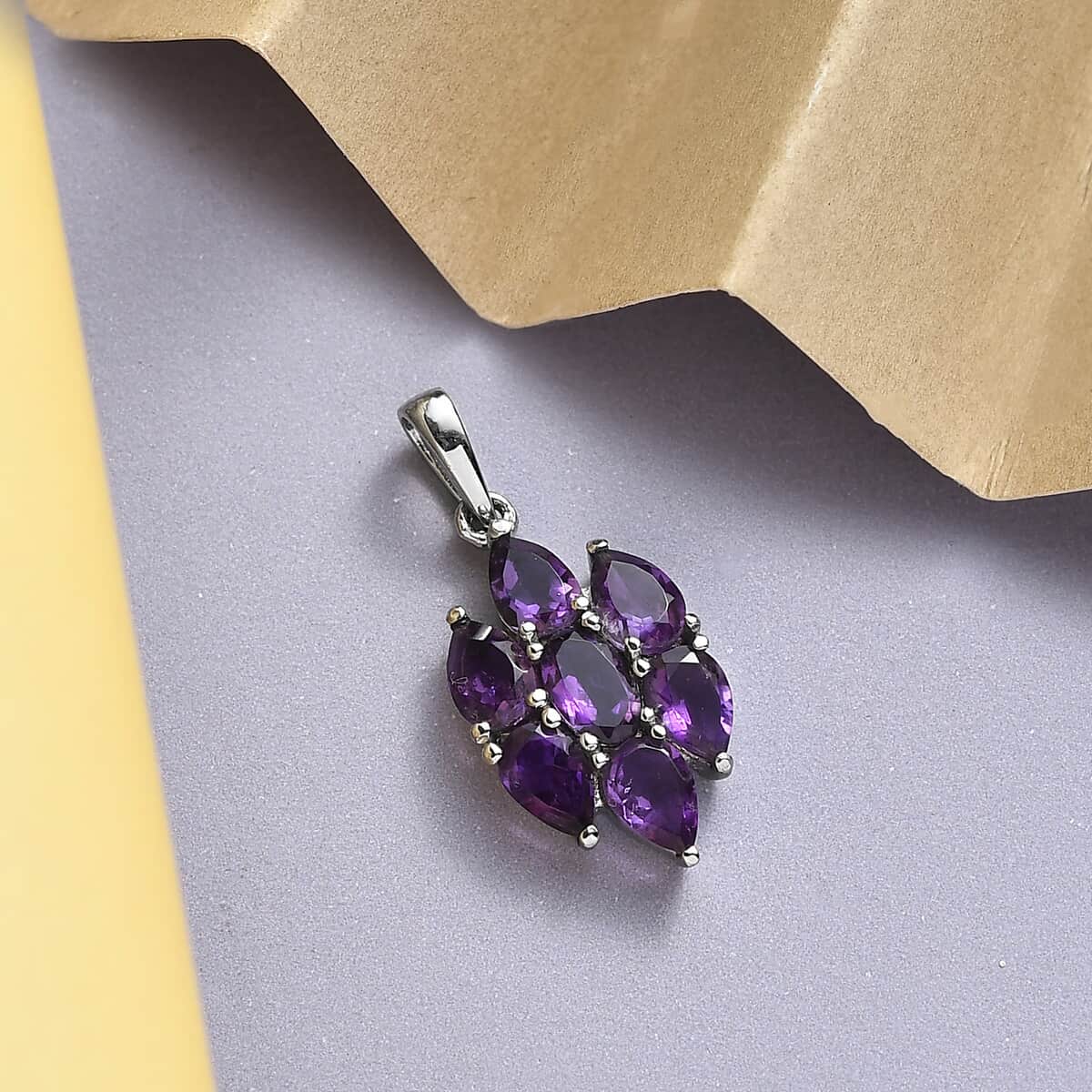 Amethyst Pendant in Stainless Steel 2.65 ctw image number 1