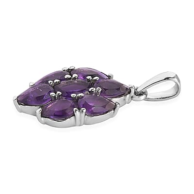 Amethyst Pendant without Chain in Stainless Steel 2.65 ctw , Tarnish-Free, Waterproof, Sweat Proof Jewelry