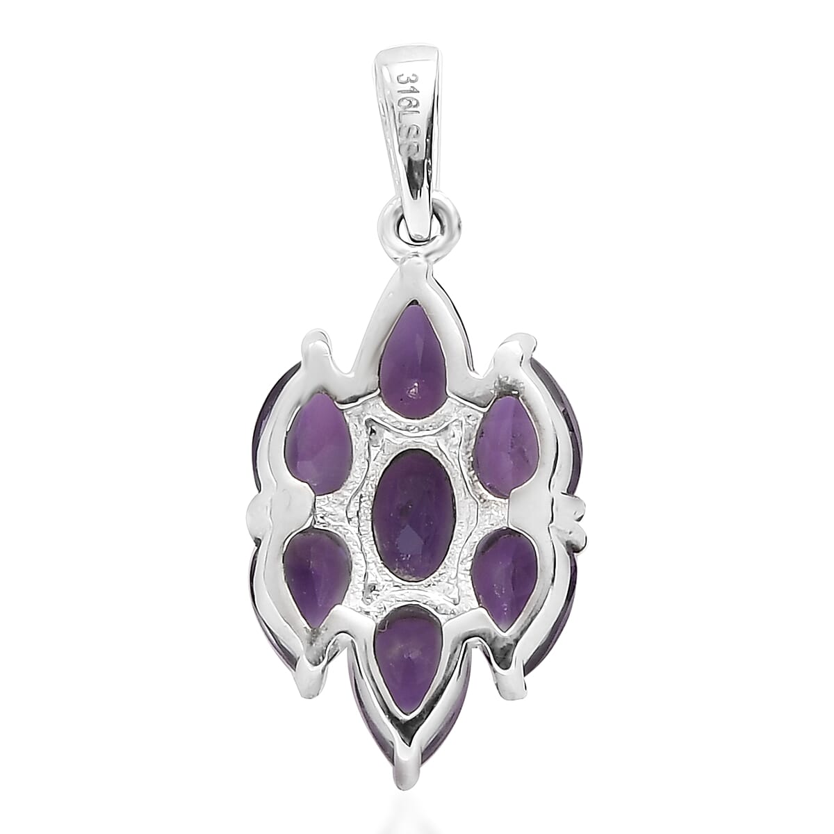 Amethyst Pendant without Chain in Stainless Steel 2.65 ctw , Tarnish-Free, Waterproof, Sweat Proof Jewelry