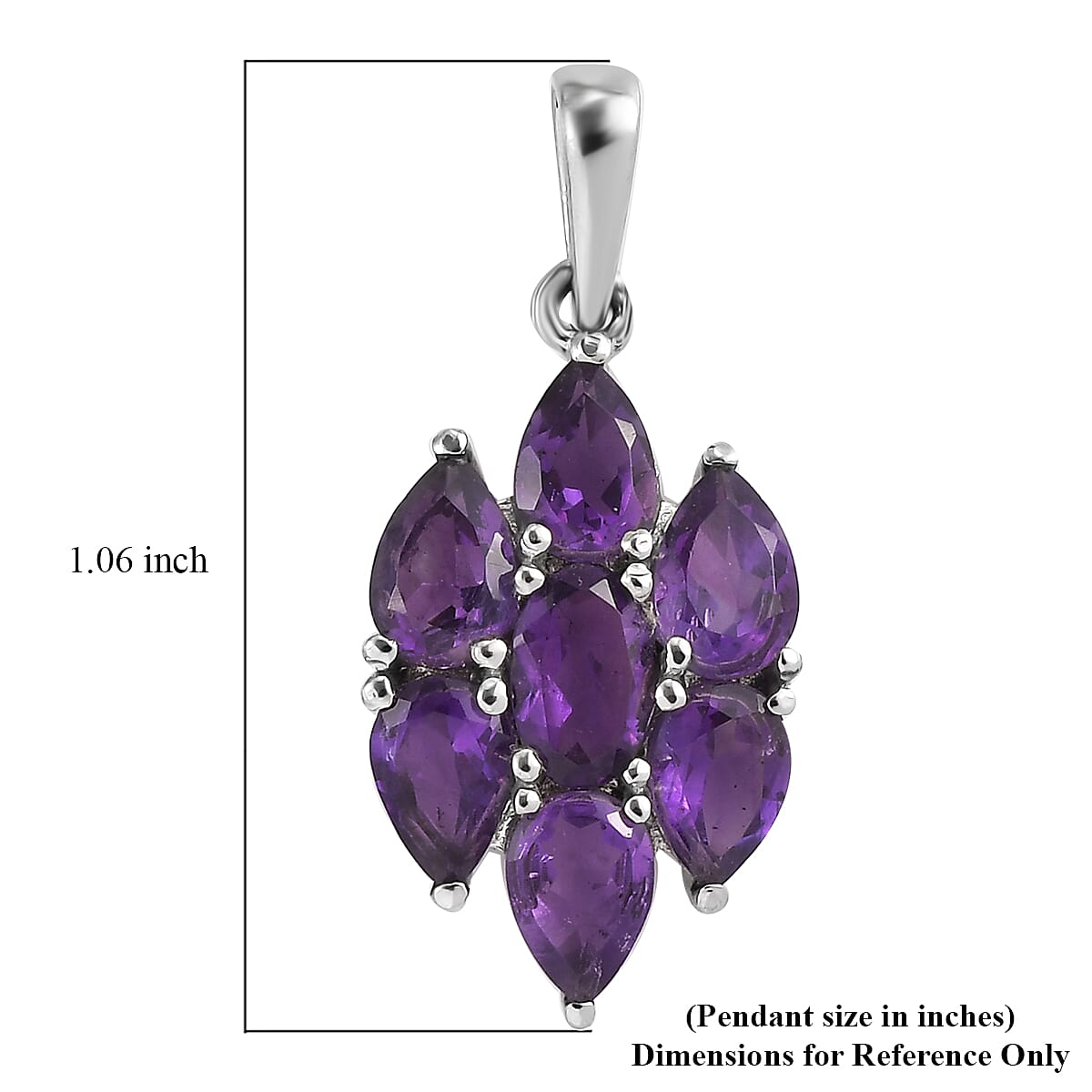 Amethyst Pendant without Chain in Stainless Steel 2.65 ctw , Tarnish-Free, Waterproof, Sweat Proof Jewelry