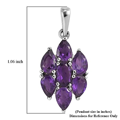 Amethyst Pendant without Chain in Stainless Steel 2.65 ctw , Tarnish-Free, Waterproof, Sweat Proof Jewelry