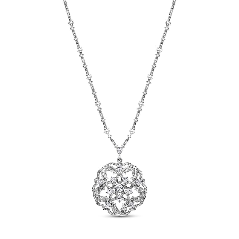 Austrian Crystal Fancy Blooming Necklace 28-30 Inches in Silvertone