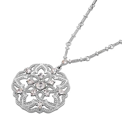 Austrian Crystal Fancy Blooming Necklace 28-30 Inches in Silvertone