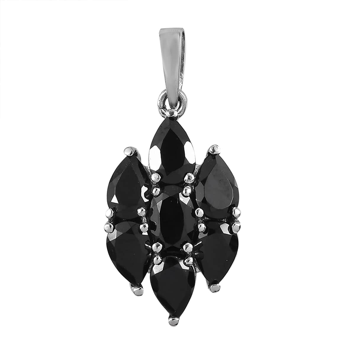 Thai Black Spinel Pendant in Stainless Steel 3.50 ctw , Tarnish-Free, Waterproof, Sweat Proof Jewelry image number 0