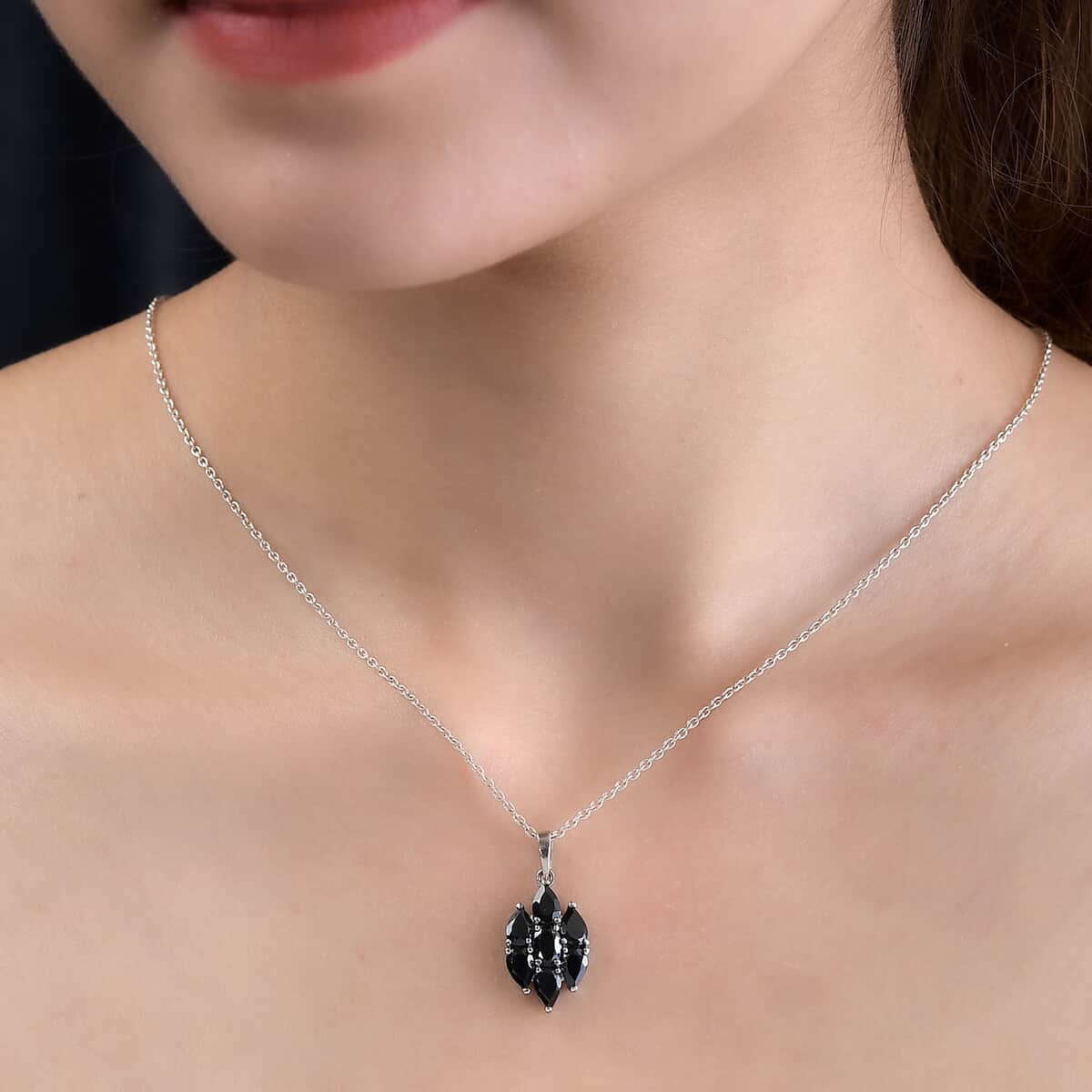 Thai Black Spinel Pendant in Stainless Steel 3.50 ctw , Tarnish-Free, Waterproof, Sweat Proof Jewelry image number 1