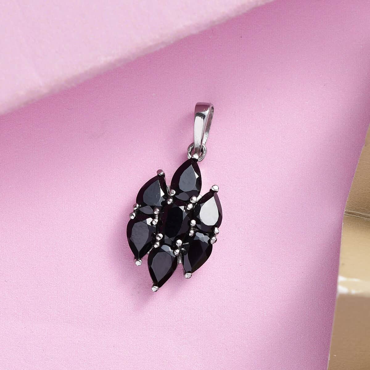Thai Black Spinel Pendant in Stainless Steel 3.50 ctw , Tarnish-Free, Waterproof, Sweat Proof Jewelry image number 2