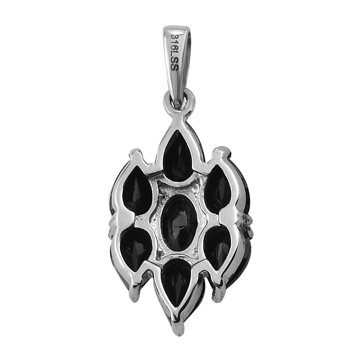 Thai Black Spinel Pendant in Stainless Steel 3.50 ctw , Tarnish-Free, Waterproof, Sweat Proof Jewelry image number 4