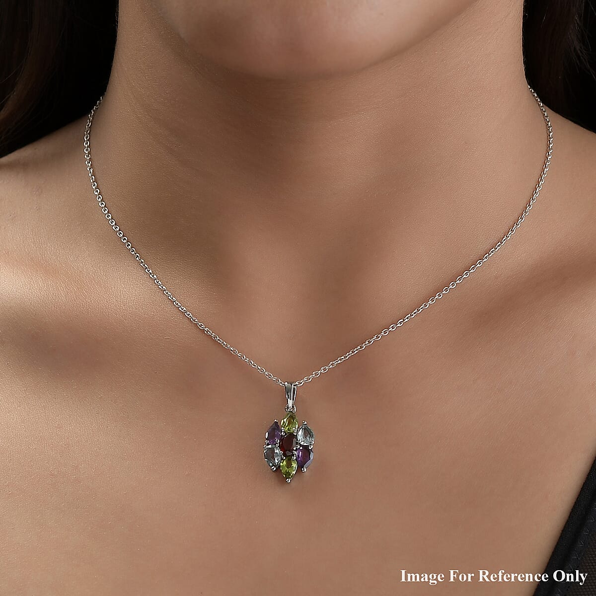 Multi Gemstone Pendant in Stainless Steel 3.40 ctw , Tarnish-Free, Waterproof, Sweat Proof Jewelry image number 1