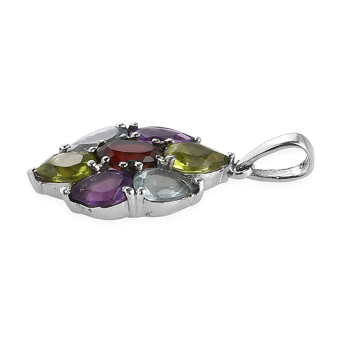 Multi Gemstone Pendant in Stainless Steel 3.40 ctw , Tarnish-Free, Waterproof, Sweat Proof Jewelry image number 3