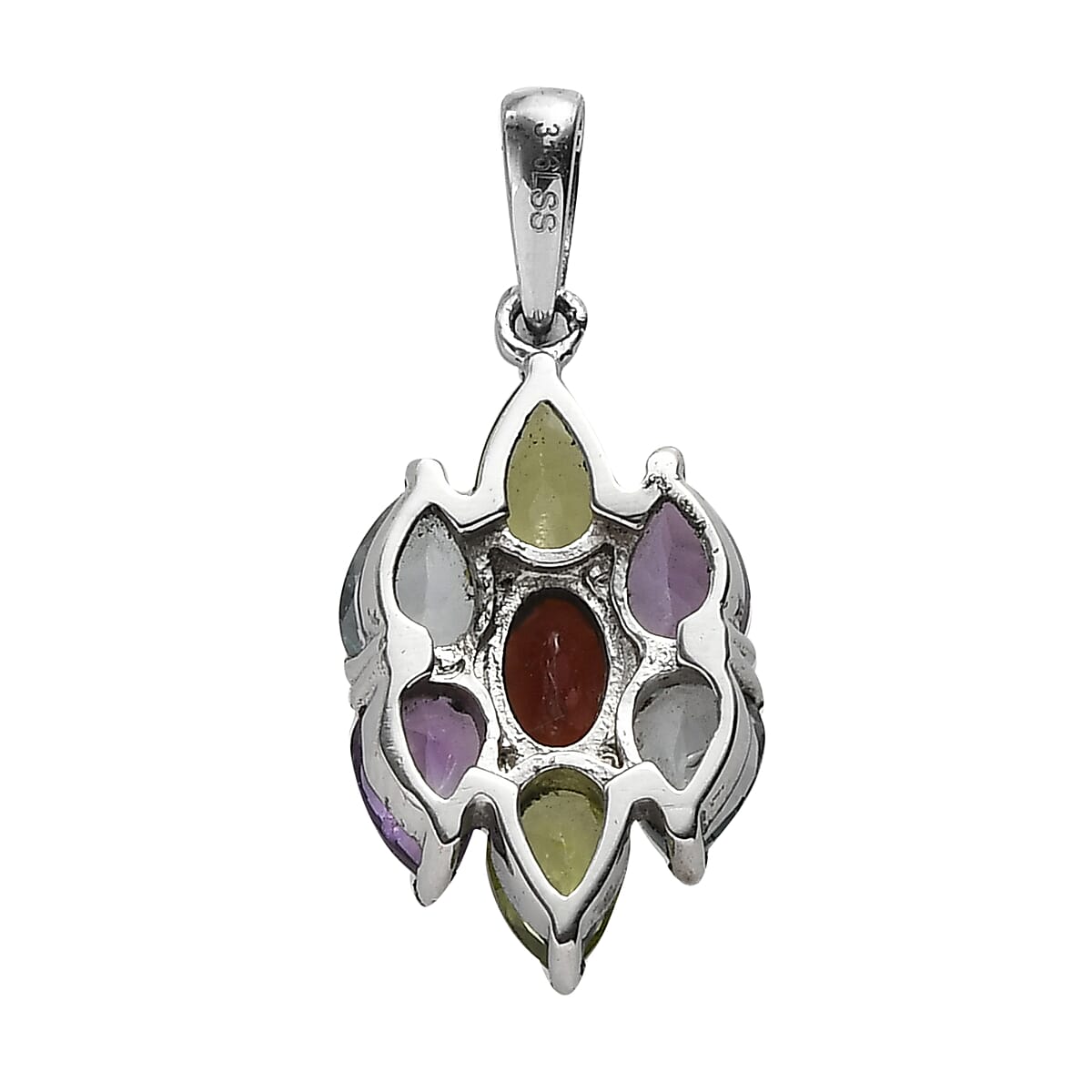 Multi Gemstone Pendant in Stainless Steel 3.40 ctw , Tarnish-Free, Waterproof, Sweat Proof Jewelry image number 4