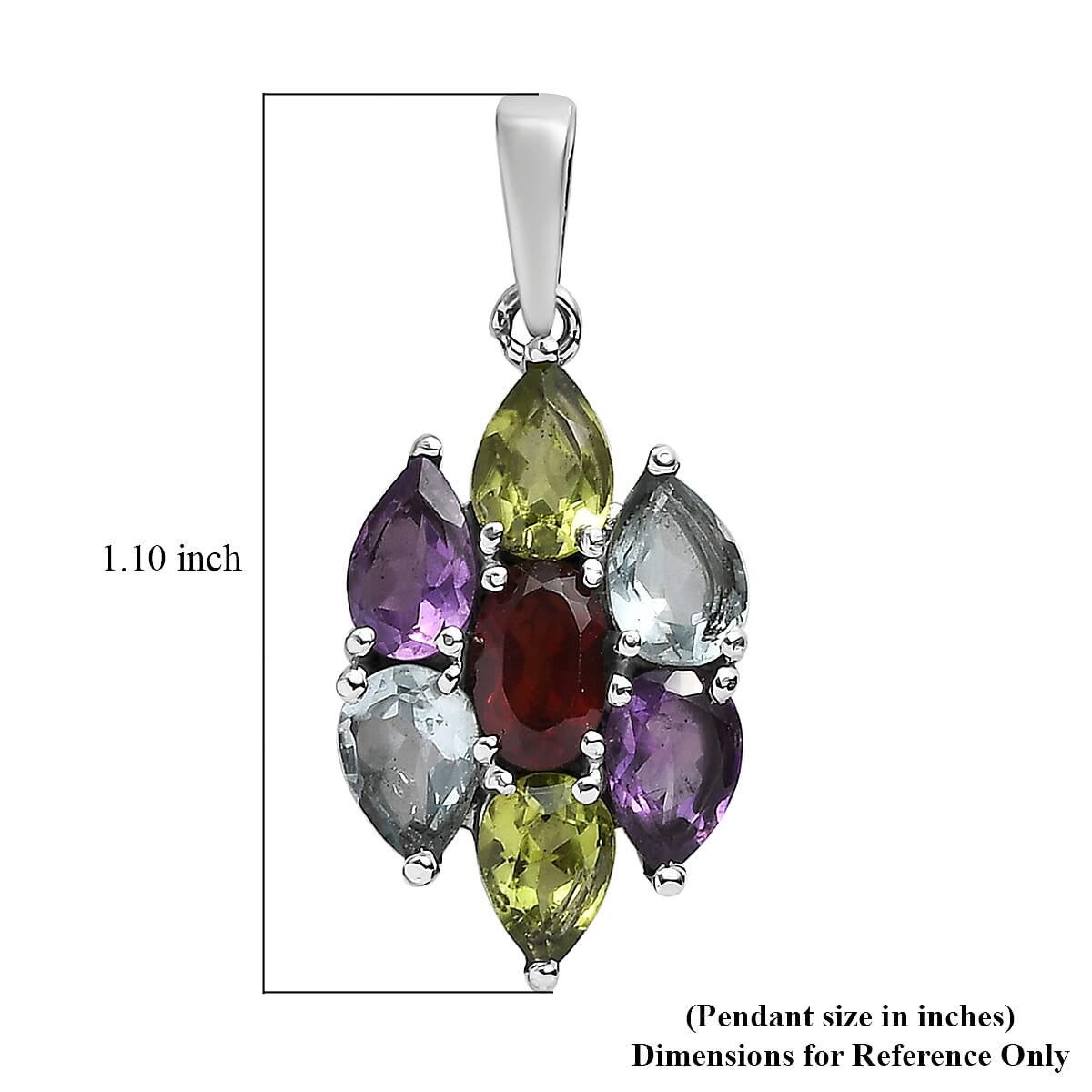 Multi Gemstone Pendant in Stainless Steel 3.40 ctw , Tarnish-Free, Waterproof, Sweat Proof Jewelry image number 5