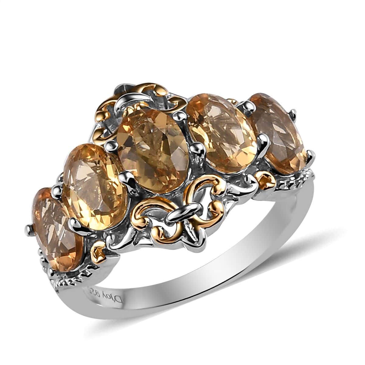 Golden Scapolite 5 Stone Ring in Vermeil Yellow Gold and Platinum Over Sterling Silver 3.35 ctw image number 0