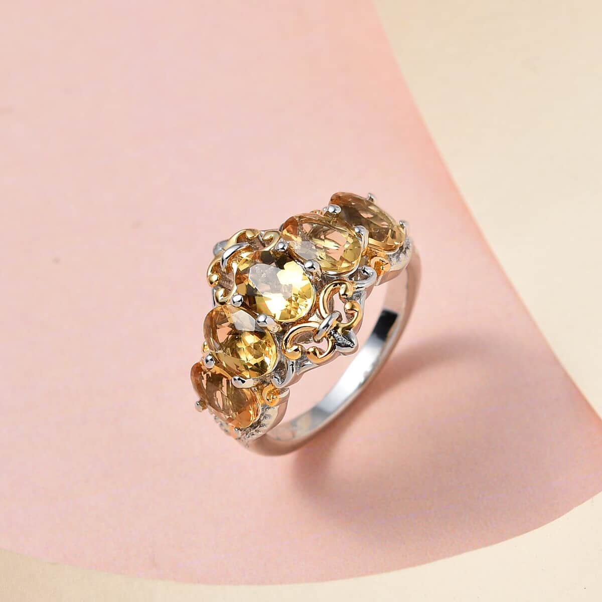 Golden Scapolite 5 Stone Ring in Vermeil Yellow Gold and Platinum Over Sterling Silver 3.35 ctw image number 1