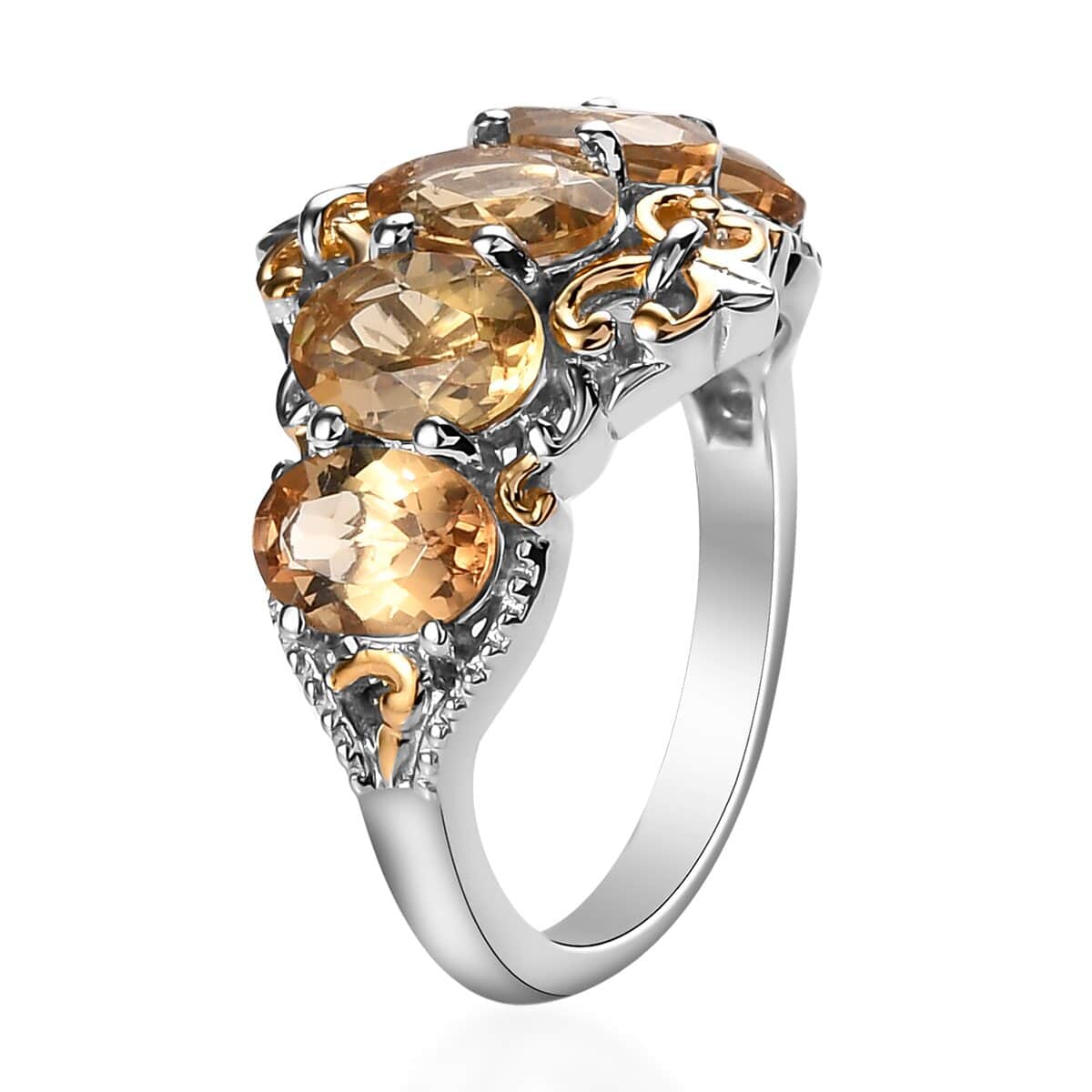 Golden Scapolite 5 Stone Ring in Vermeil Yellow Gold and Platinum Over Sterling Silver 3.35 ctw image number 3