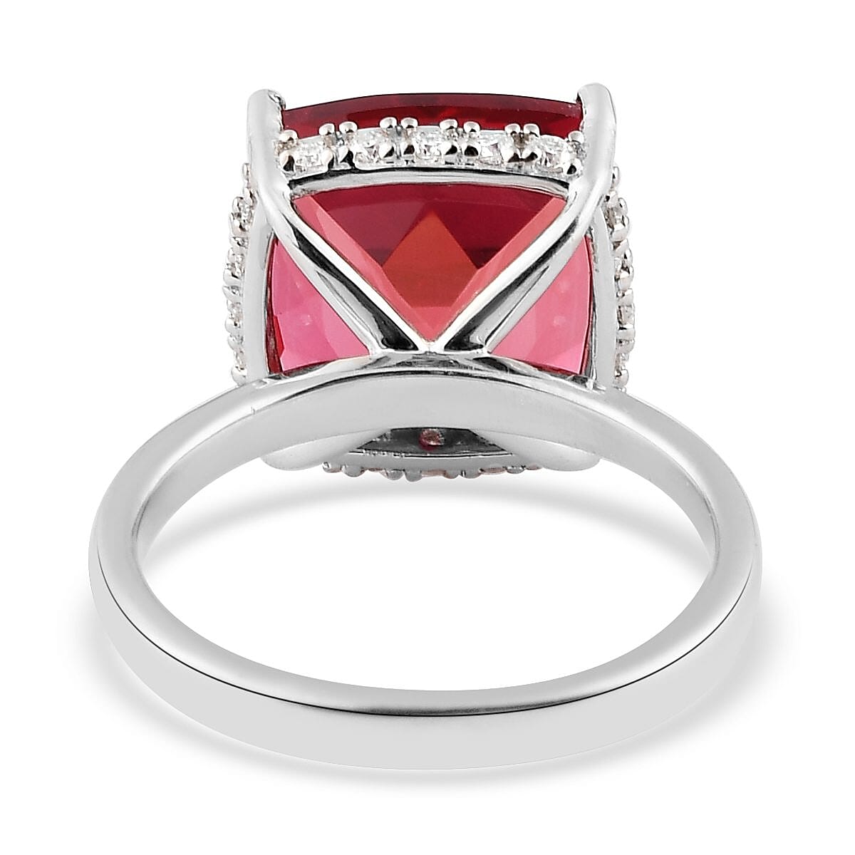 Lab Created Padparadscha Sapphire and Moissanite Ring in Platinum Over Sterling Silver 10.25 ctw image number 4
