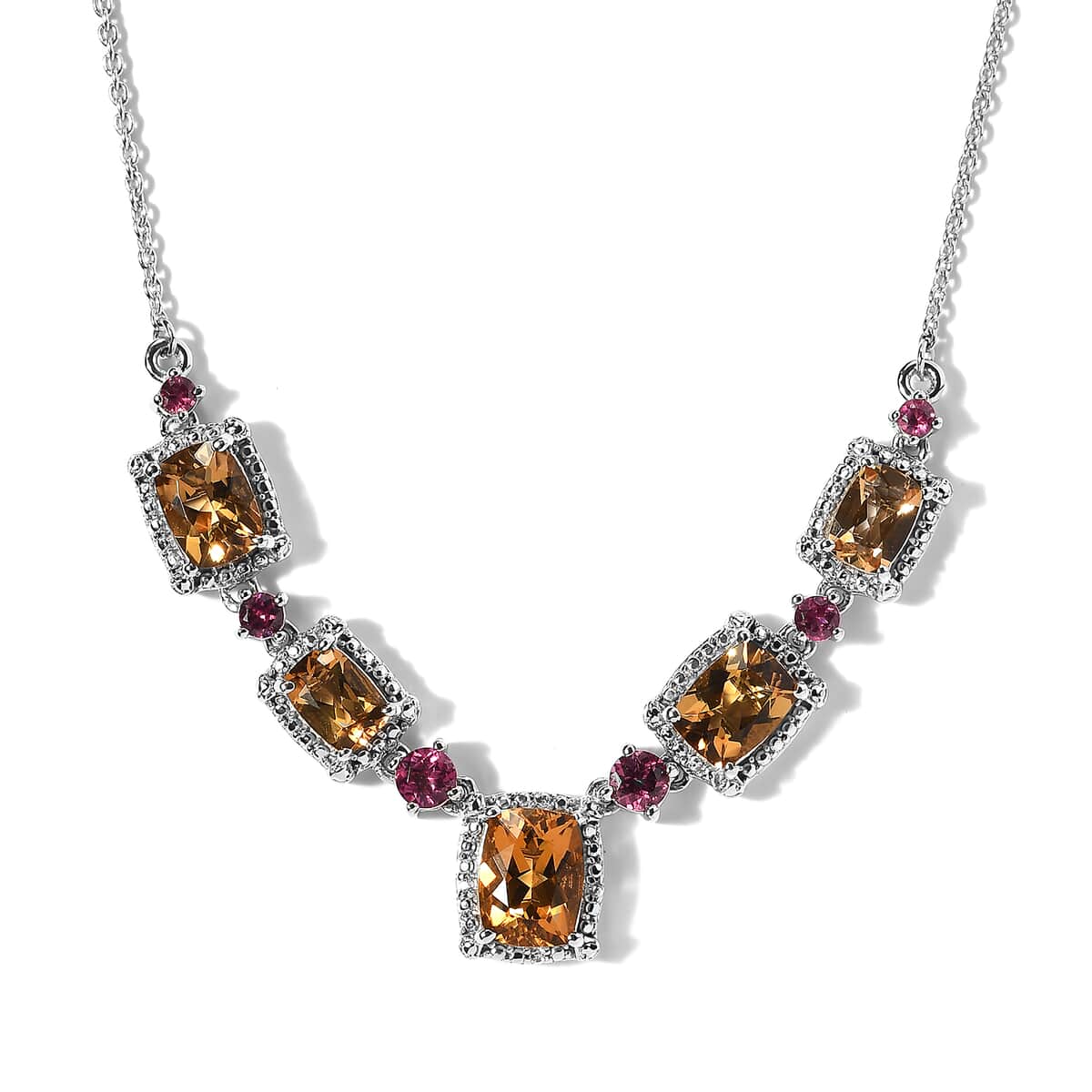 Golden Scapolite and Multi Gemstone Necklace 18 Inches in Platinum Over Sterling Silver 7.25 ctw image number 0