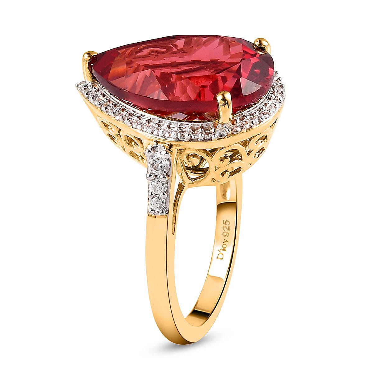 Lab Created Padparadscha Sapphire and Moissanite Halo Ring in Vermeil Yellow Gold Over Sterling Silver (Size 6.0) 12.35 ctw image number 3