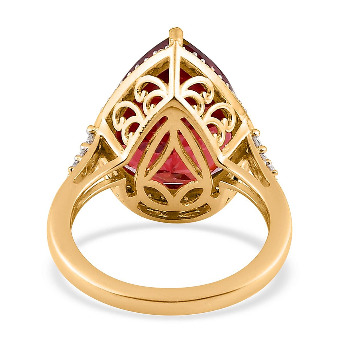 Lab Created Padparadscha Sapphire and Moissanite Halo Ring in Vermeil Yellow Gold Over Sterling Silver (Size 6.0) 12.35 ctw image number 4