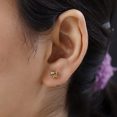 Golden Scapolite Solitaire Stud Earrings in Vermeil Yellow Gold Over Sterling Silver 0.75 ctw