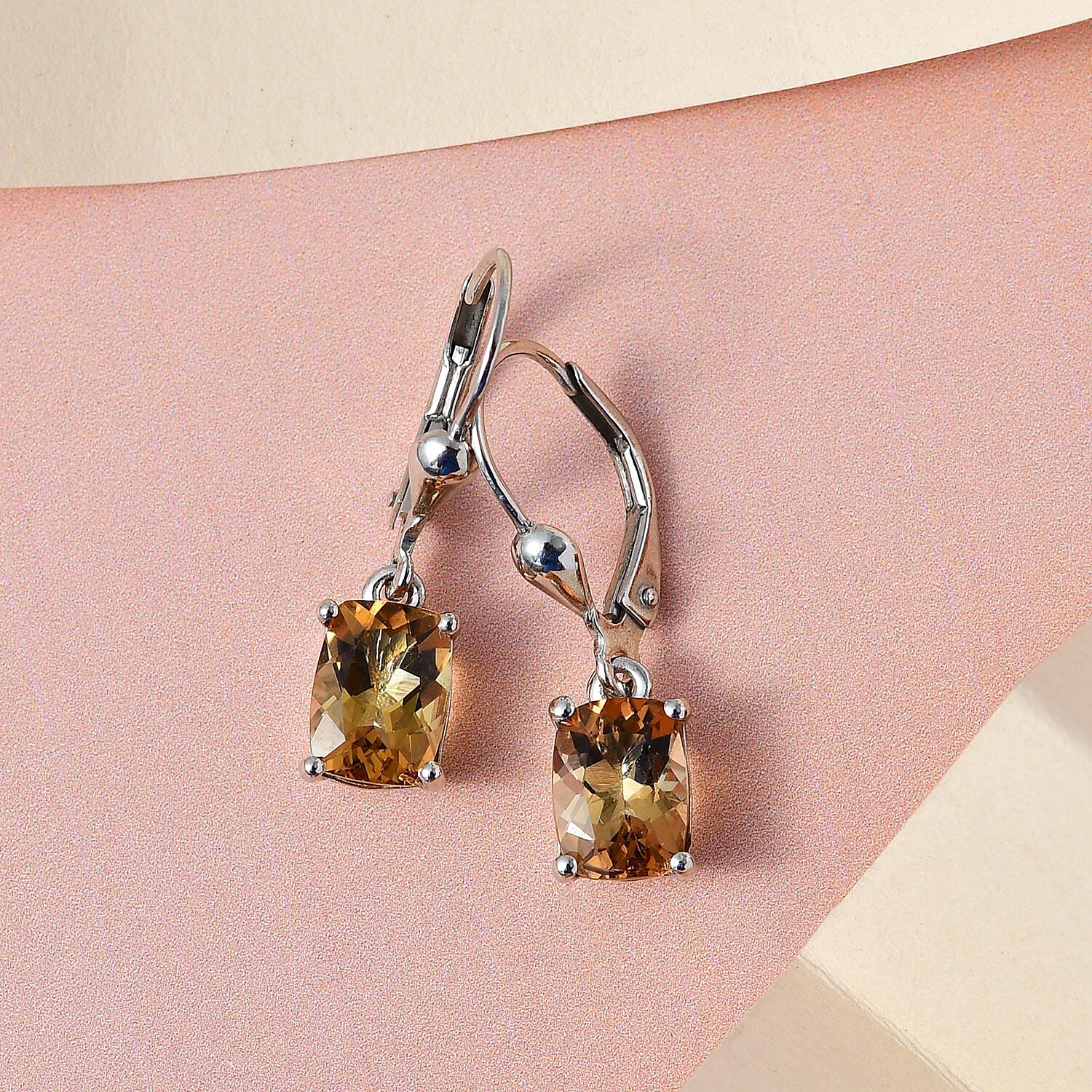 Golden Scapolite Lever Back Earrings in Platinum Over Sterling Silver 2.40 ctw