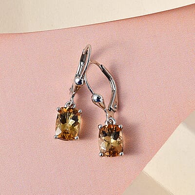 Golden Scapolite Lever Back Earrings in Platinum Over Sterling Silver 2.40 ctw