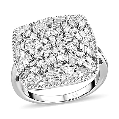 White Diamond 1.00 ctw Ring in Platinum Over Sterling Silver (Size 9.0)