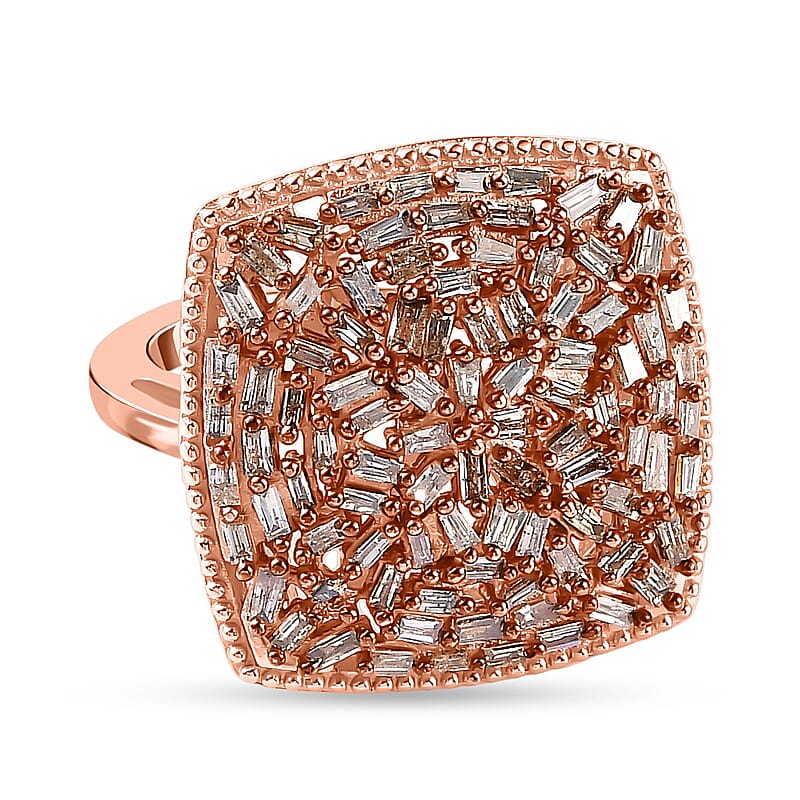 Natural Champagne Diamond 1.00 ctw Ring in 18K Vermeil Rose Gold Over Sterling Silver (Size 8.0)