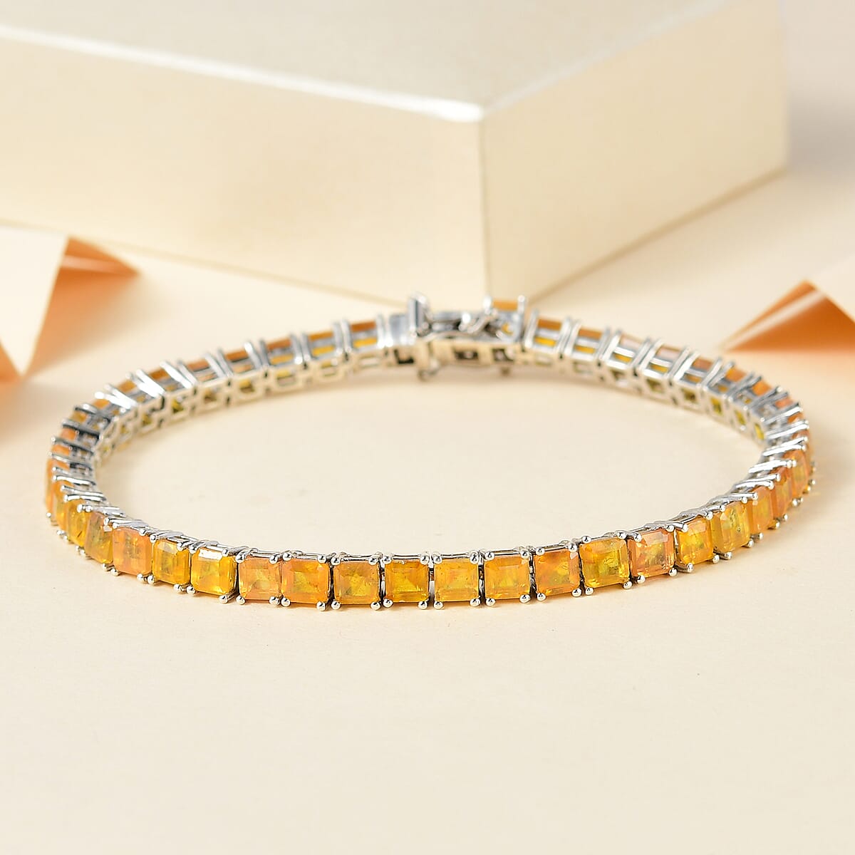 Yellow Sapphire (FF) Tennis Bracelet in Platinum Over Sterling Silver (8.00 In) 22.00 ctw image number 1
