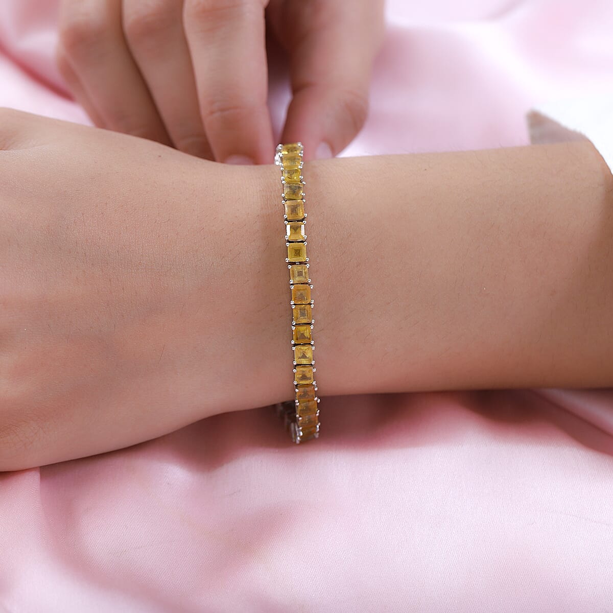 Yellow Sapphire (FF) Tennis Bracelet in Platinum Over Sterling Silver (8.00 In) 22.00 ctw image number 2