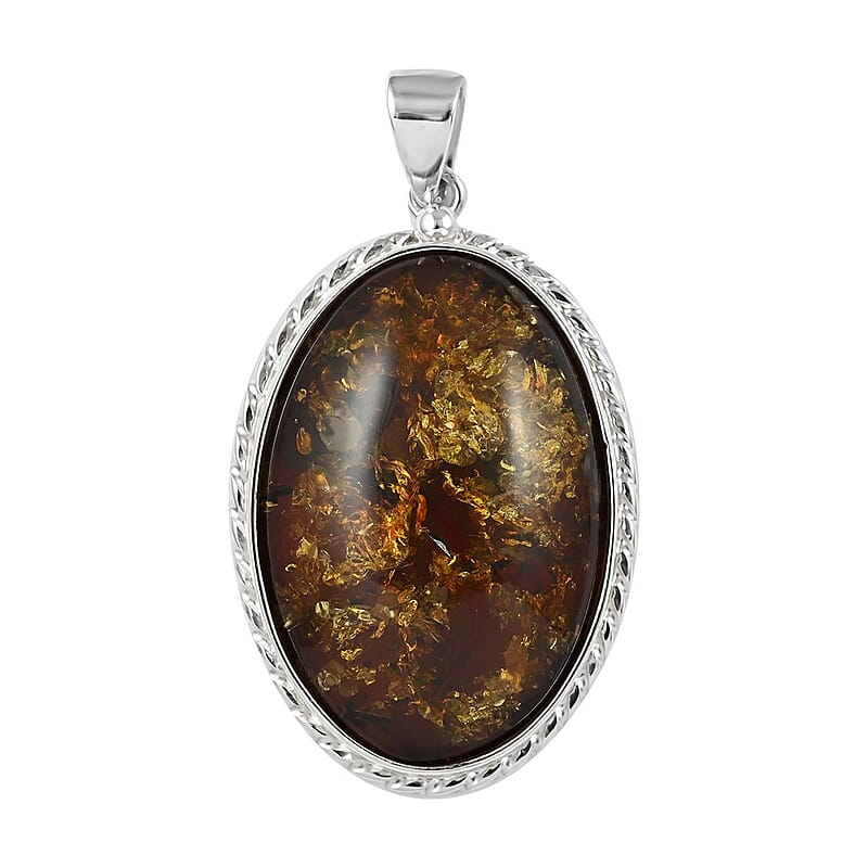 Baltic Amber Oval Framed Pendant in Sterling Silver