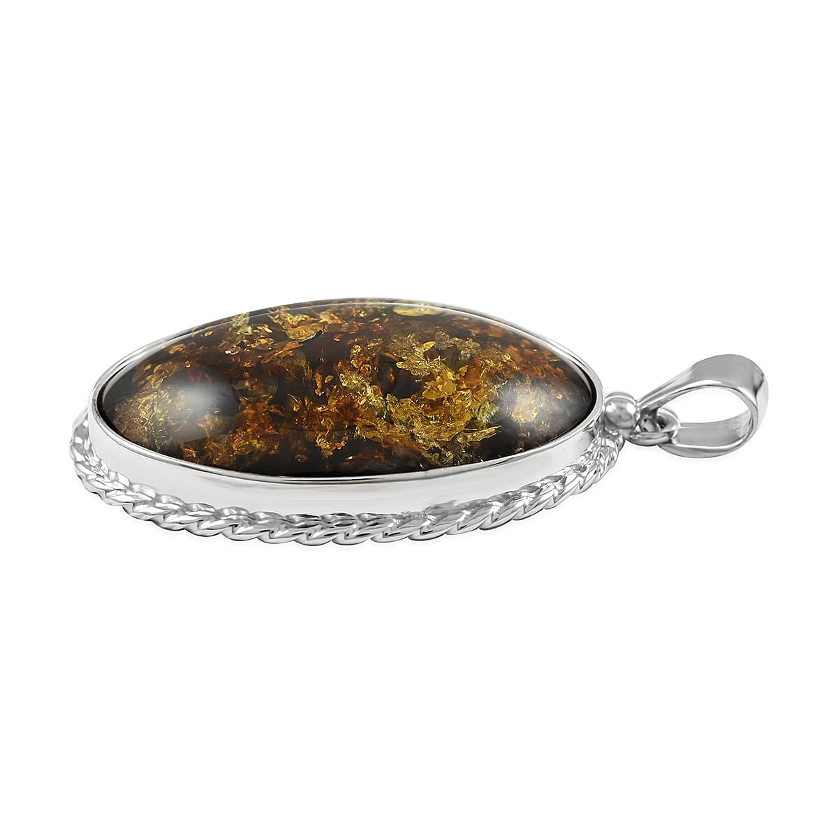 Baltic Amber Oval Framed Pendant in Sterling Silver image number 2