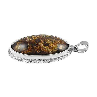 Baltic Amber Oval Framed Pendant in Sterling Silver