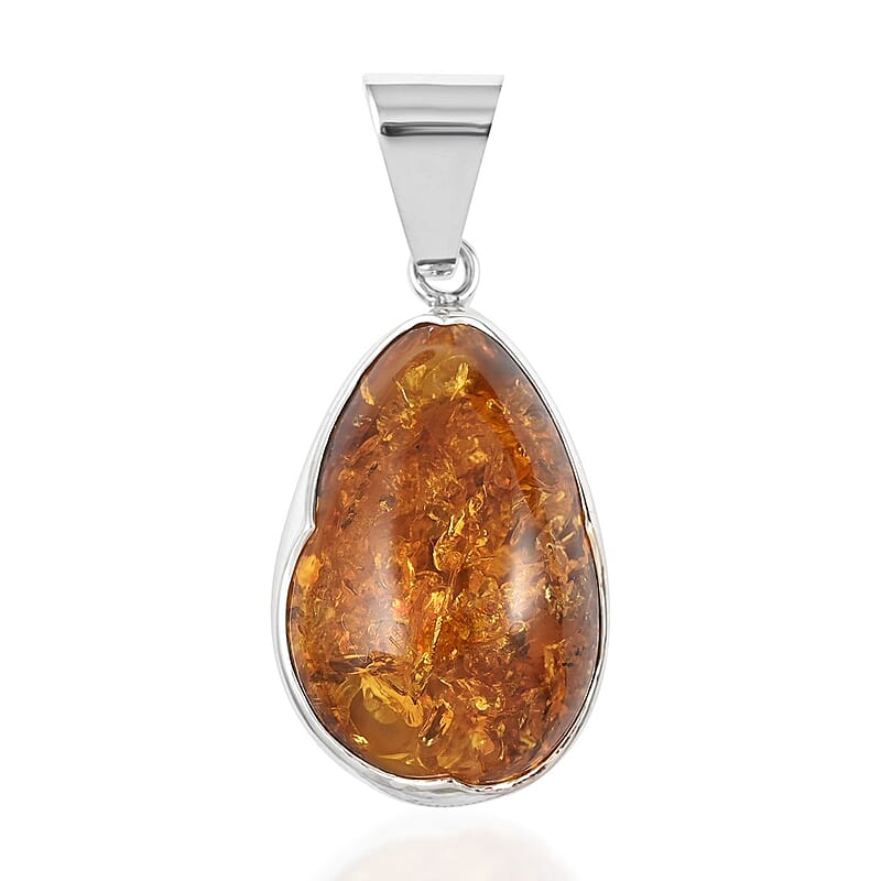 Baltic Amber Fossilized Pendant in Sterling Silver
