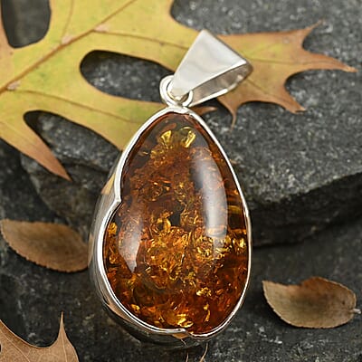 Baltic Amber Fossilized Pendant in Sterling Silver