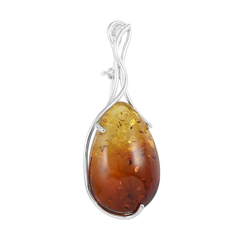 Baltic Amber Convertible Pendant to Brooch in Sterling Silver