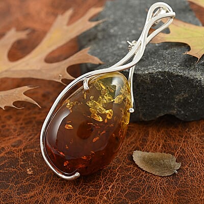 Baltic Amber Convertible Pendant to Brooch in Sterling Silver