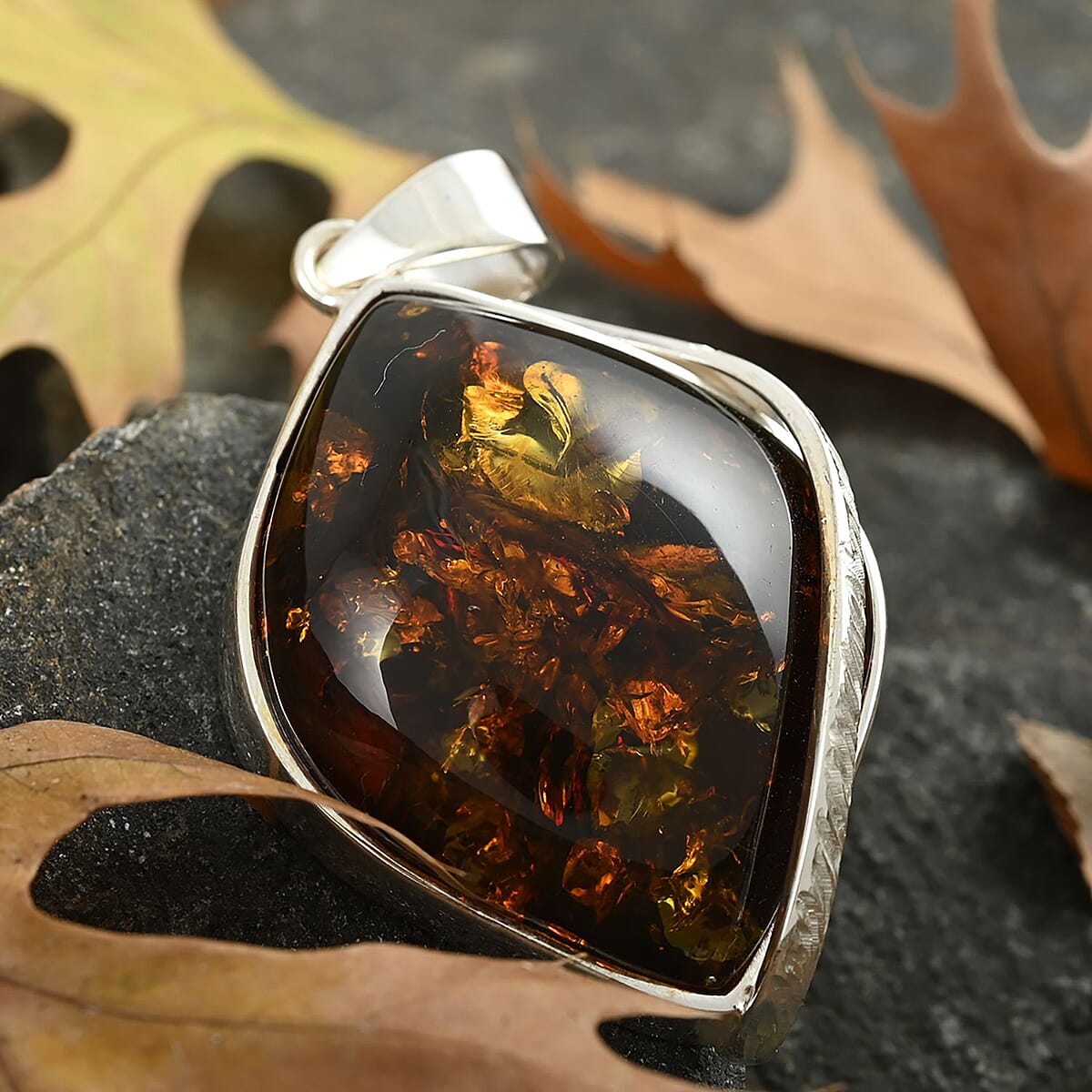 Baltic Amber Pendant in Sterling Silver image number 1
