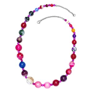 Quartzite, Multi Agate Necklace (20 Inches) in Stainless Steel 302.00 ctw , Tarnish-Free, Waterproof, Sweat Proof Jewelry