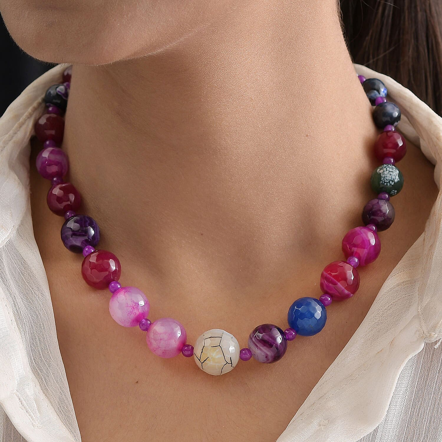 Quartzite, Multi Agate Necklace (20 Inches) in Stainless Steel 302.00 ctw , Tarnish-Free, Waterproof, Sweat Proof Jewelry
